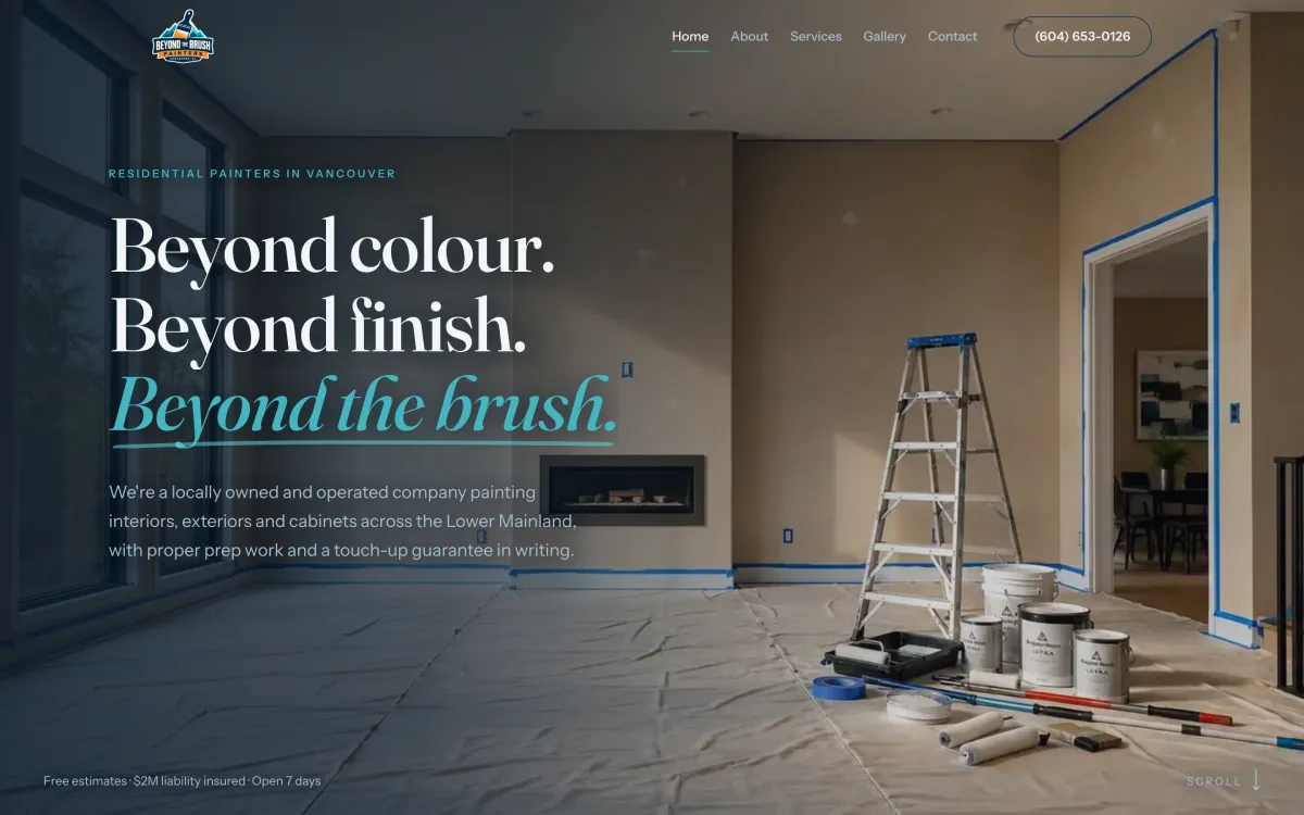 The Beyond The Brush Painters homepage we designed and built