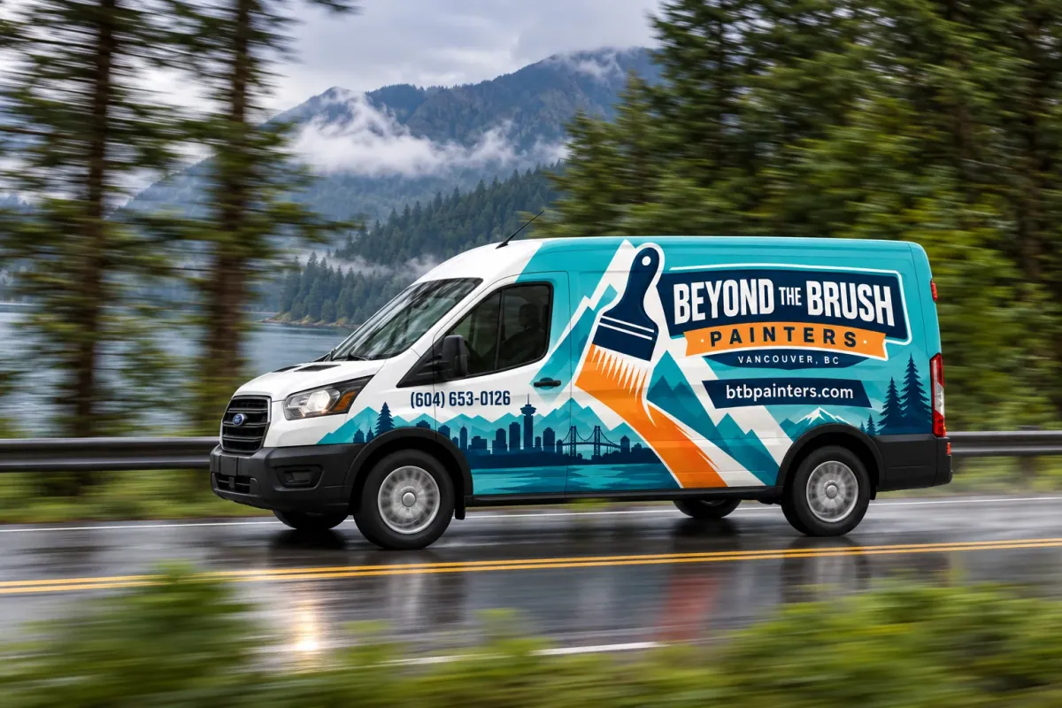 The same van wrapped in the full Beyond The Brush brand