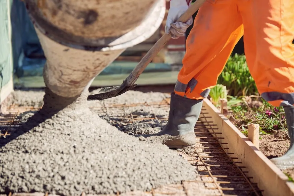 Concrete pouring during commercial floor work