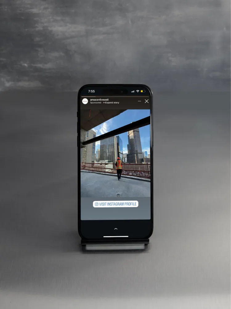 Phone showing a contractor ad on Instagram stories