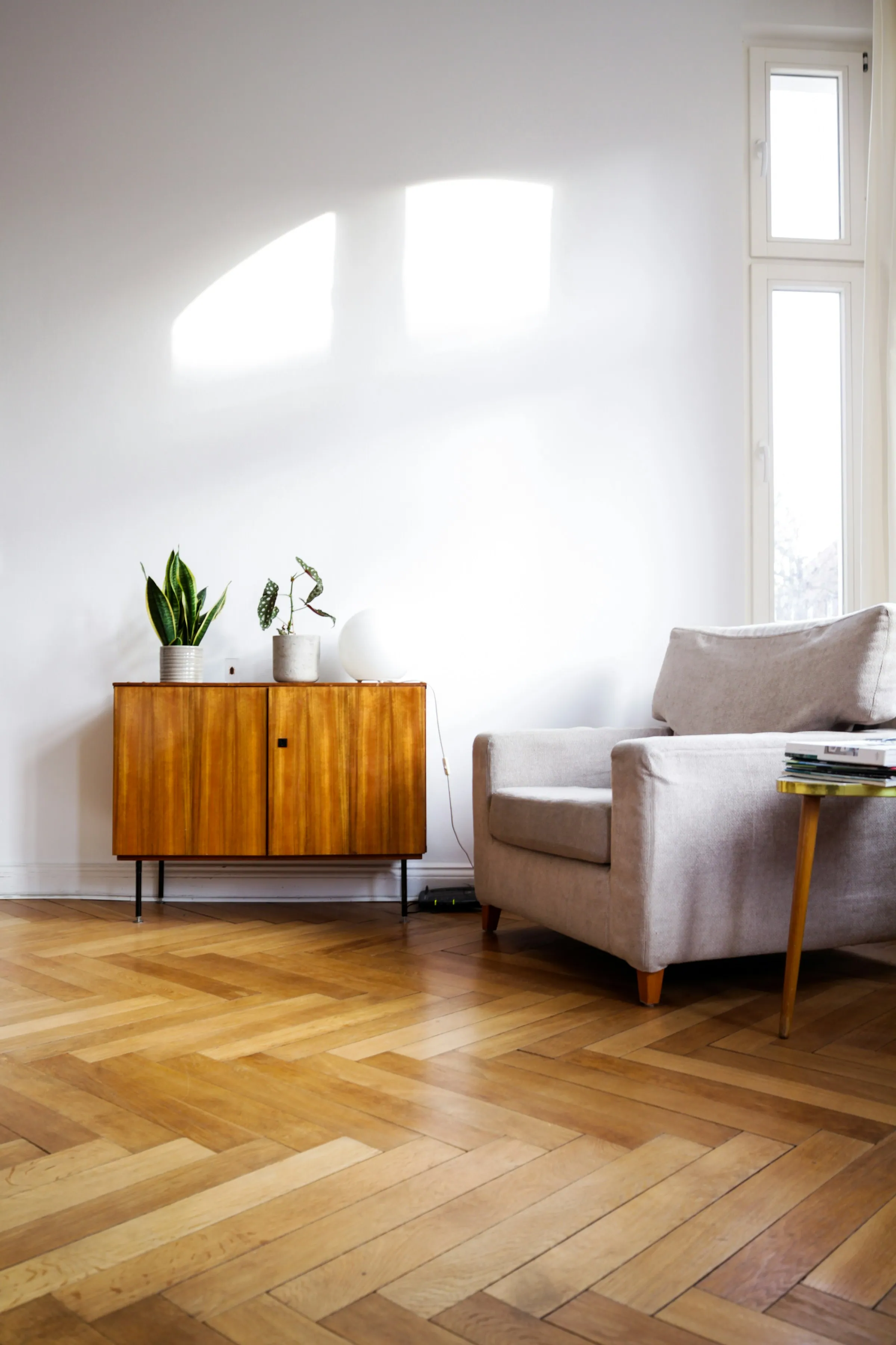 A bright living room in a renovated home