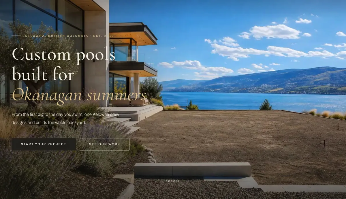 Animation frame: an empty graded lot above Okanagan Lake