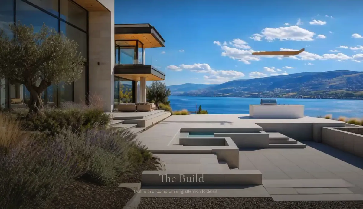 Animation frame: the pool, spa and outdoor kitchen being built