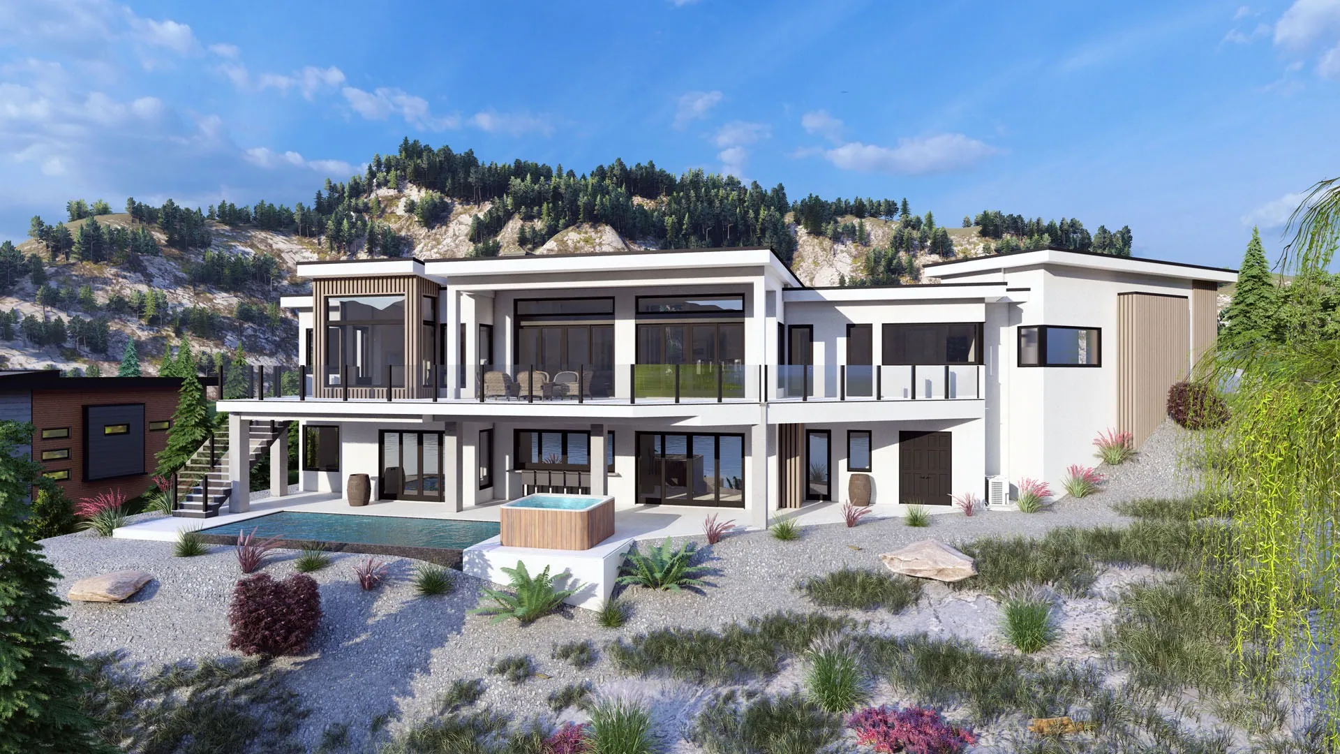 A newly built modern home with large windows