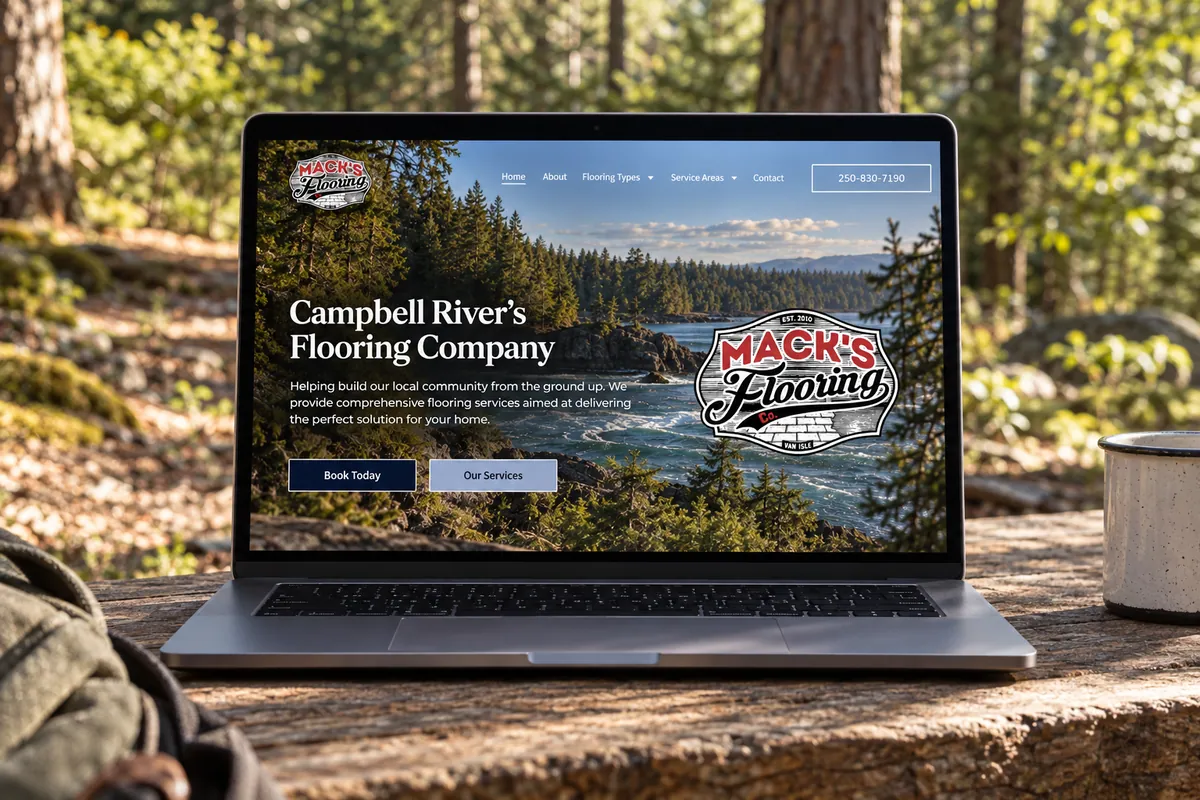 Mack's Flooring website on a laptop