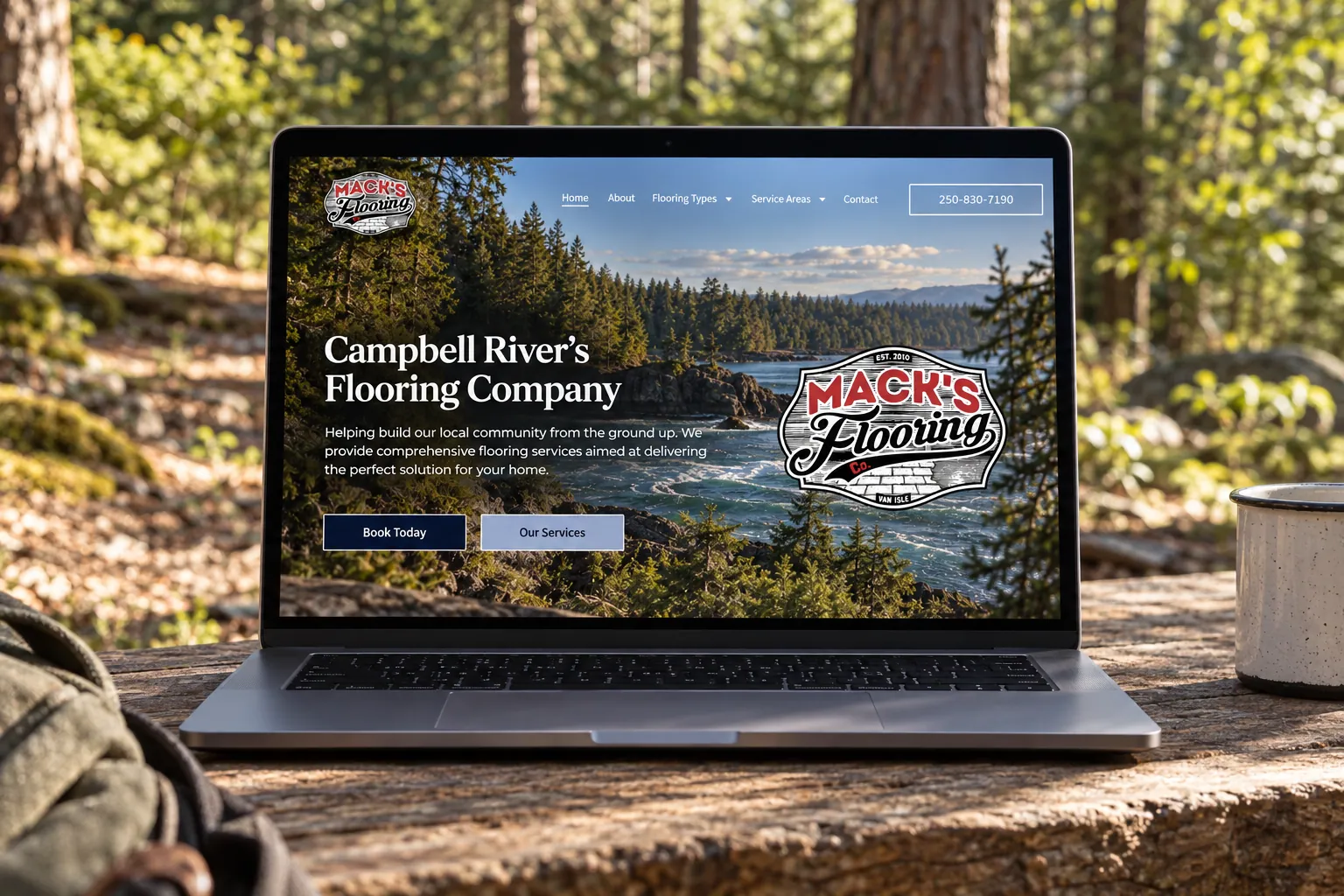 Mack's Flooring website on a laptop