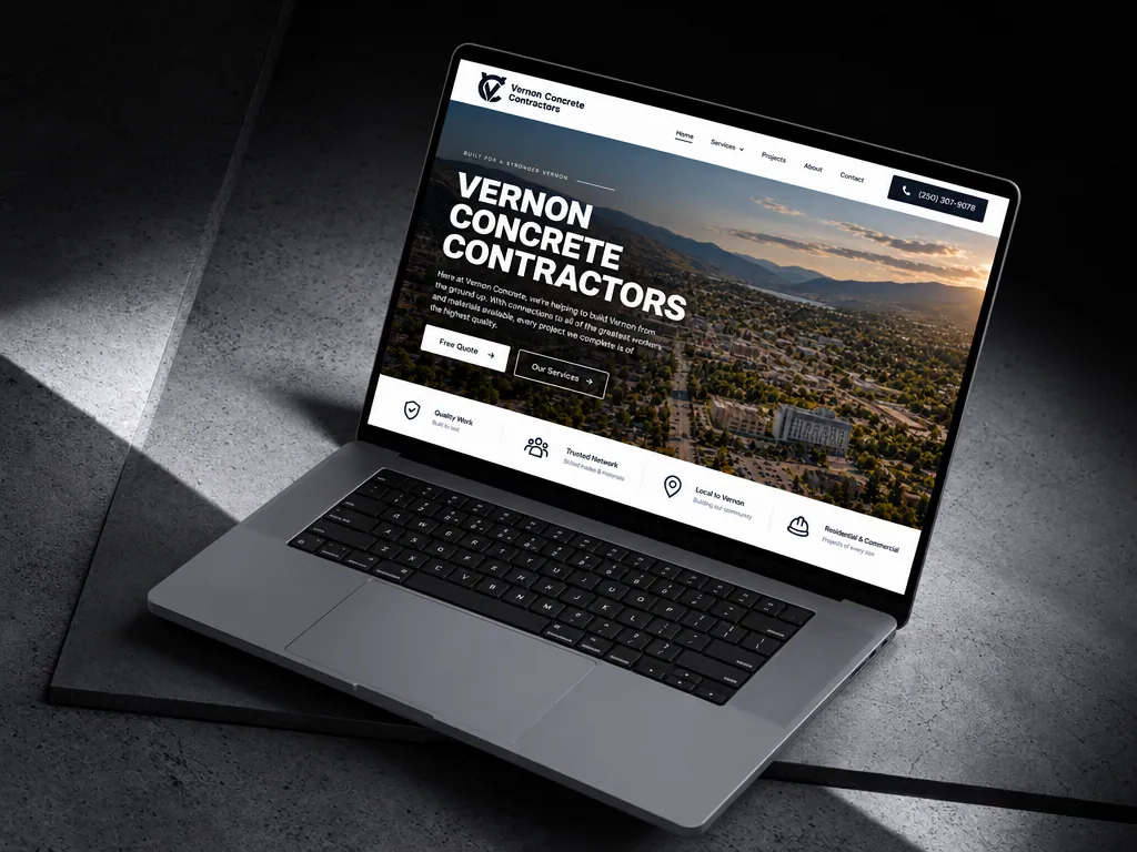 Vernon Concrete Contractors website on a laptop