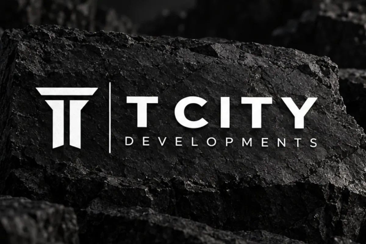 T City Developments logo on dark stone
